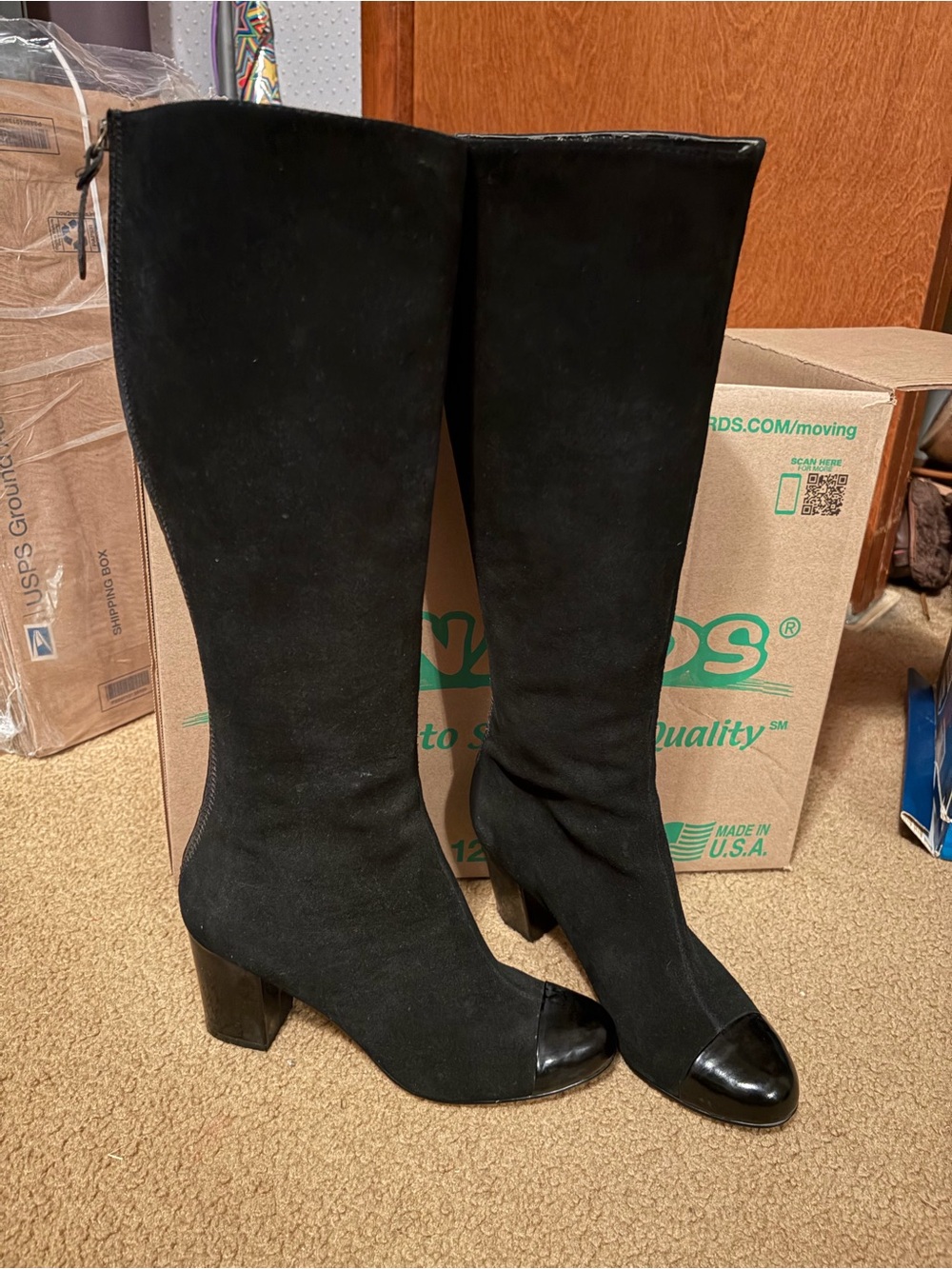 Steven Women's Black Knee-High Block Heel Boots with Cap Toe size 8